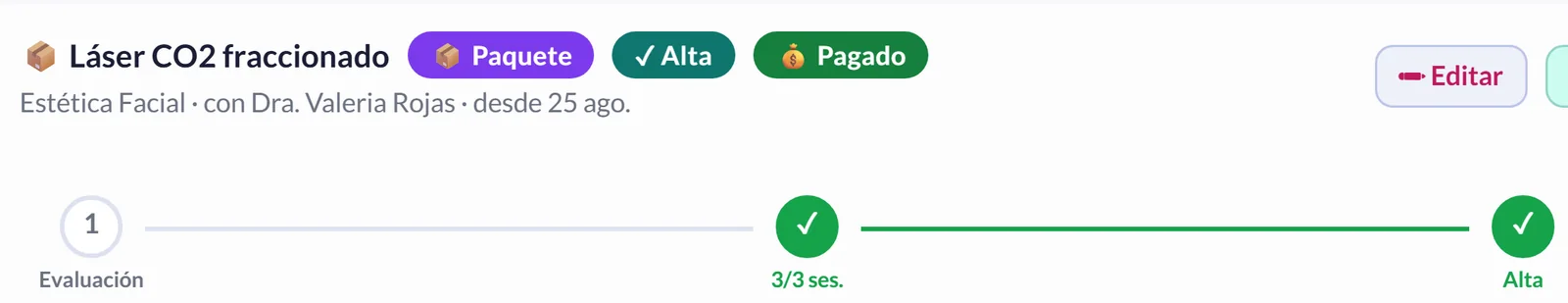 Tratamiento de láser CO2 por cicatrices de acné en Sania: 3 de 3 sesiones completadas, de alta, con fotos antes y después